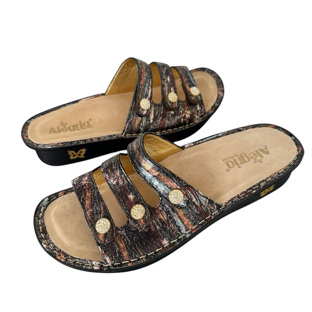 Algeria Metallic Snake Print Triple Strap Sandals Size 11.5 – 12 Leather Upper